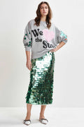Ihoed Sequin Pencil Skirt in Aqua Azul