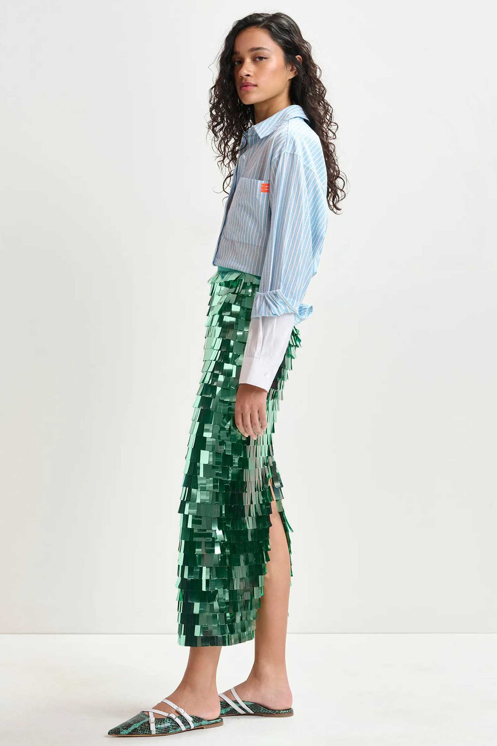 Ihoed Sequin Pencil Skirt in Aqua Azul