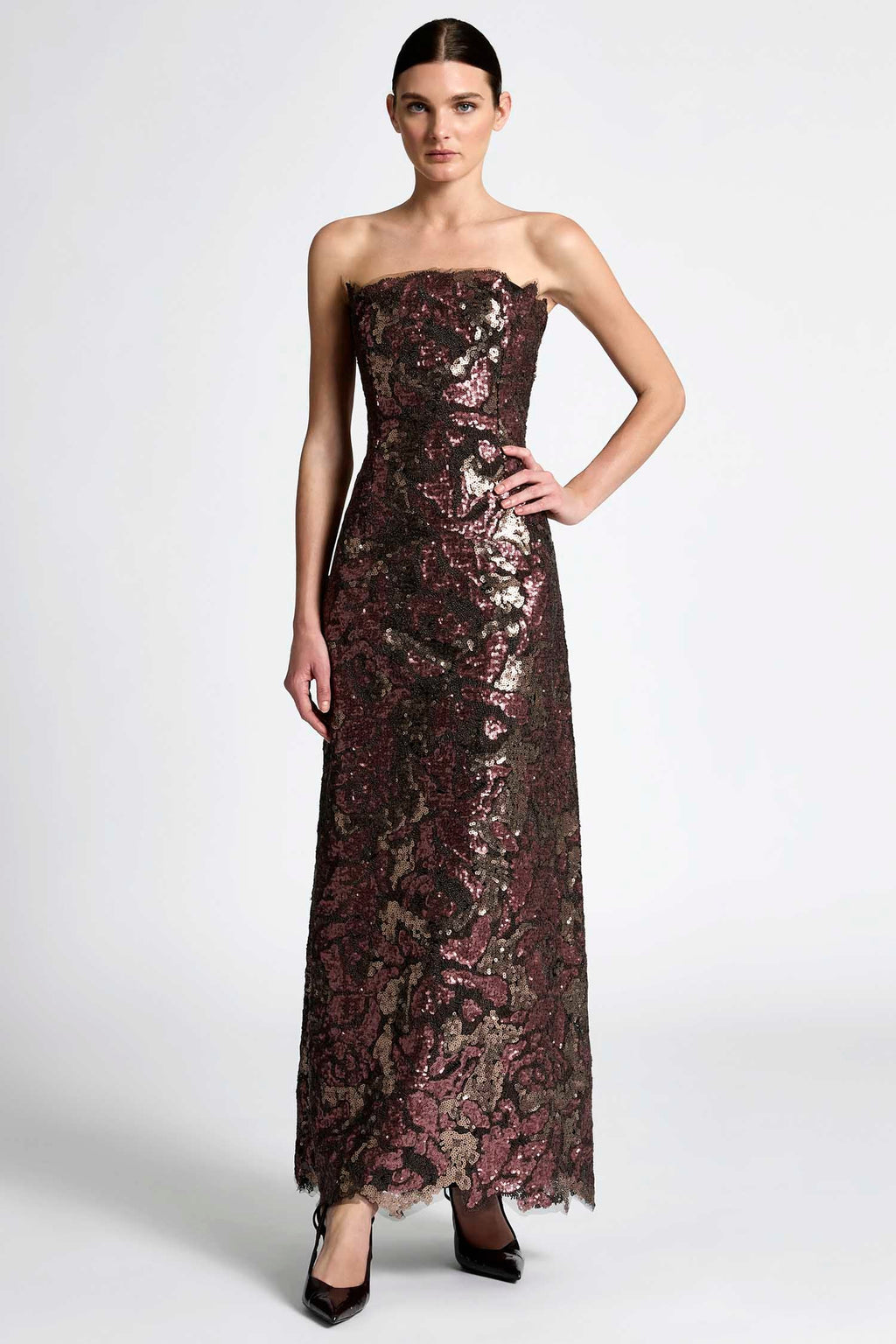Iman Sequin Gown in Chocolate Plum