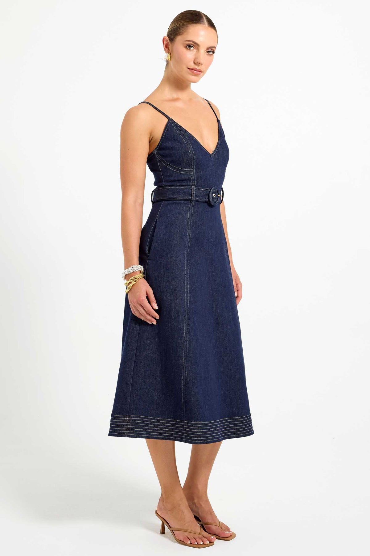 Indie Flared Midi Denim Dress