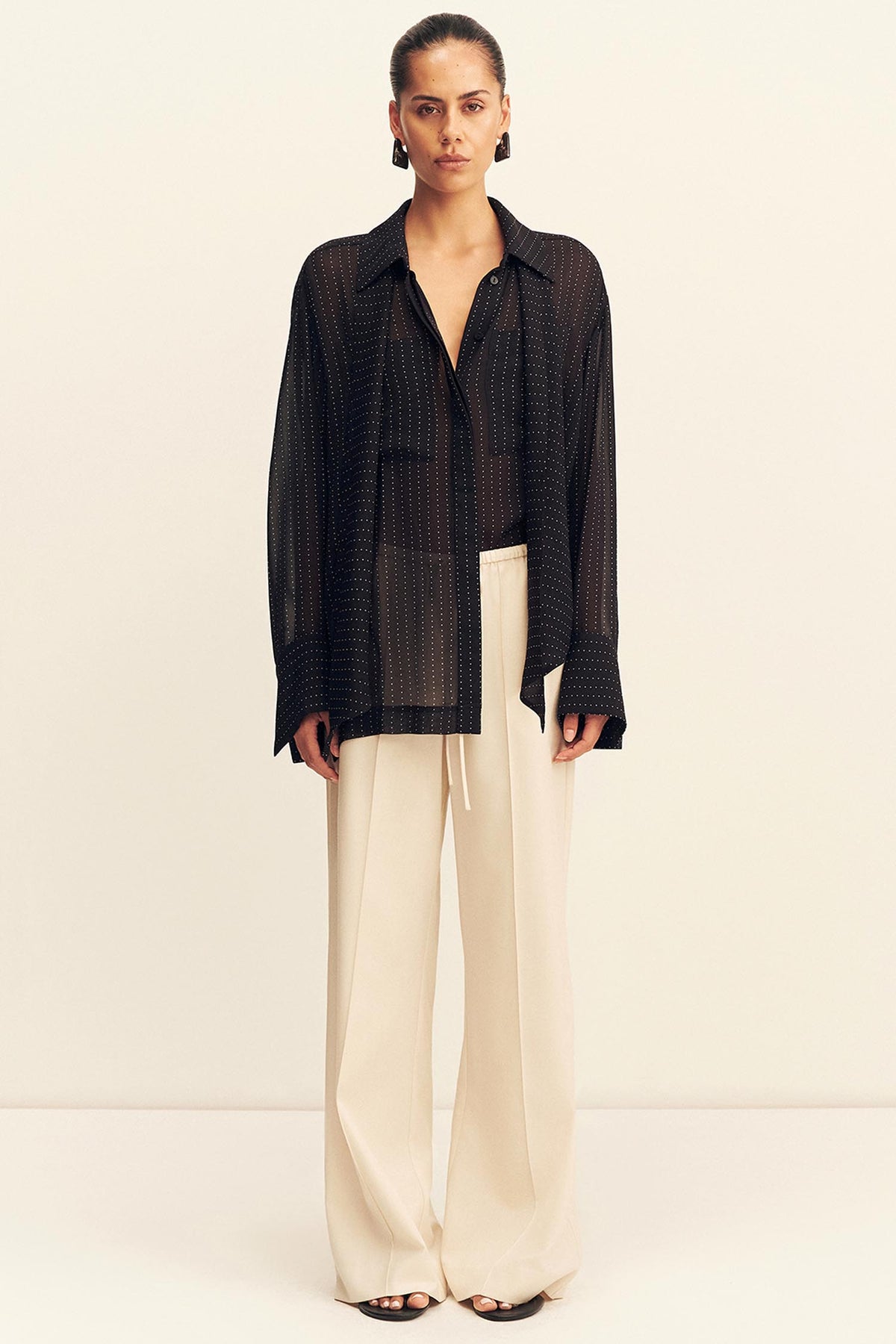 Irving Polka Dot Sheer Shirt in Black Polka Stripe