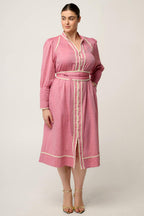 Isla Trim Detail Dress in Blush Chambray