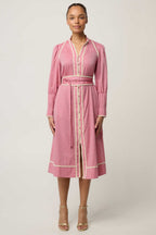 Isla Trim Detail Dress in Blush Chambray