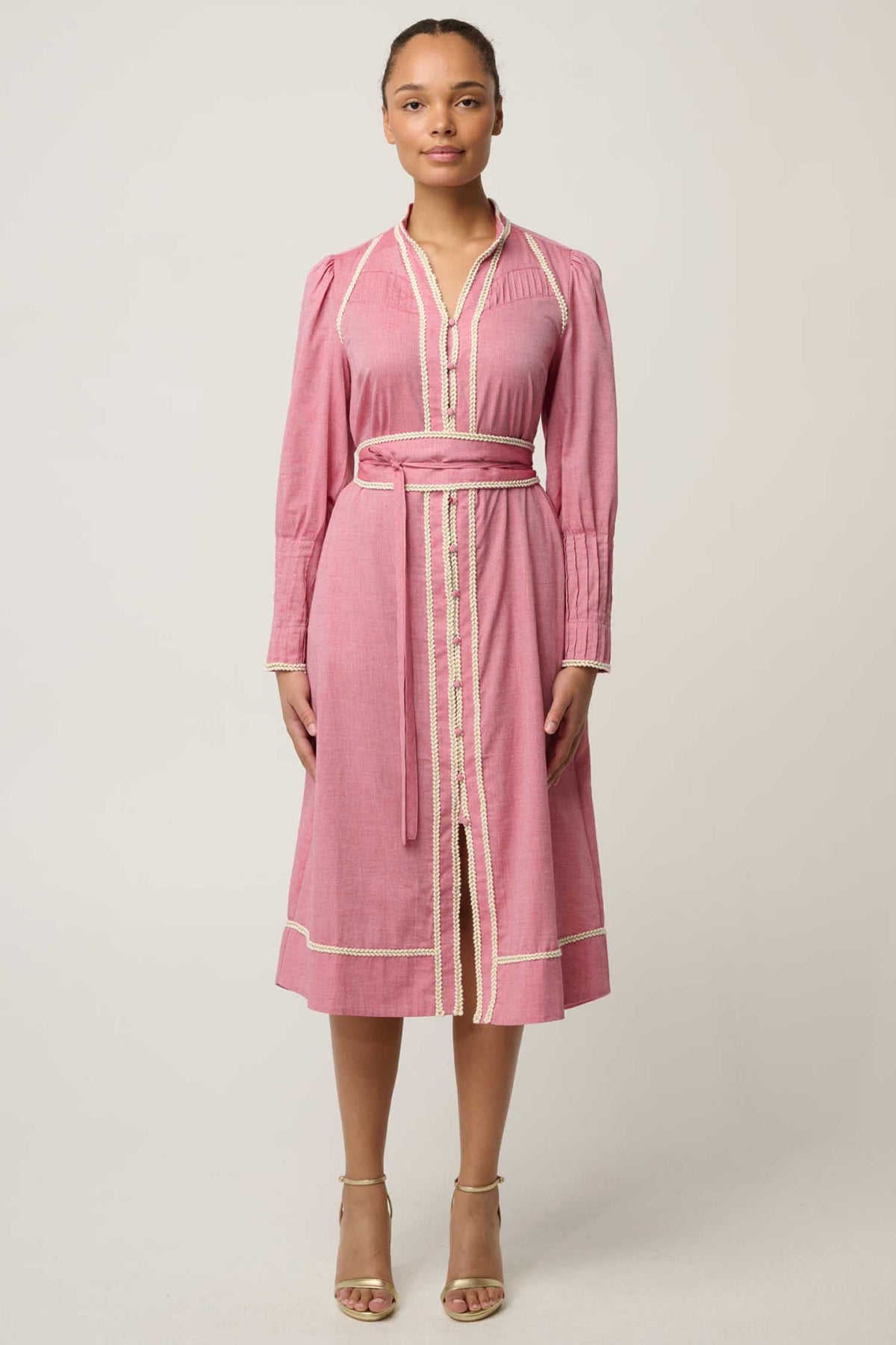 Isla Trim Detail Dress in Blush Chambray
