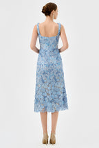 Jayde Square Neck Midi Dress in Blue
