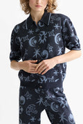 Jacquard Short Sleeve Pullover in Cosmic Sky Spaced Carbon