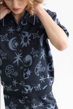 Jacquard Short Sleeve Pullover in Cosmic Sky Spaced Carbon
