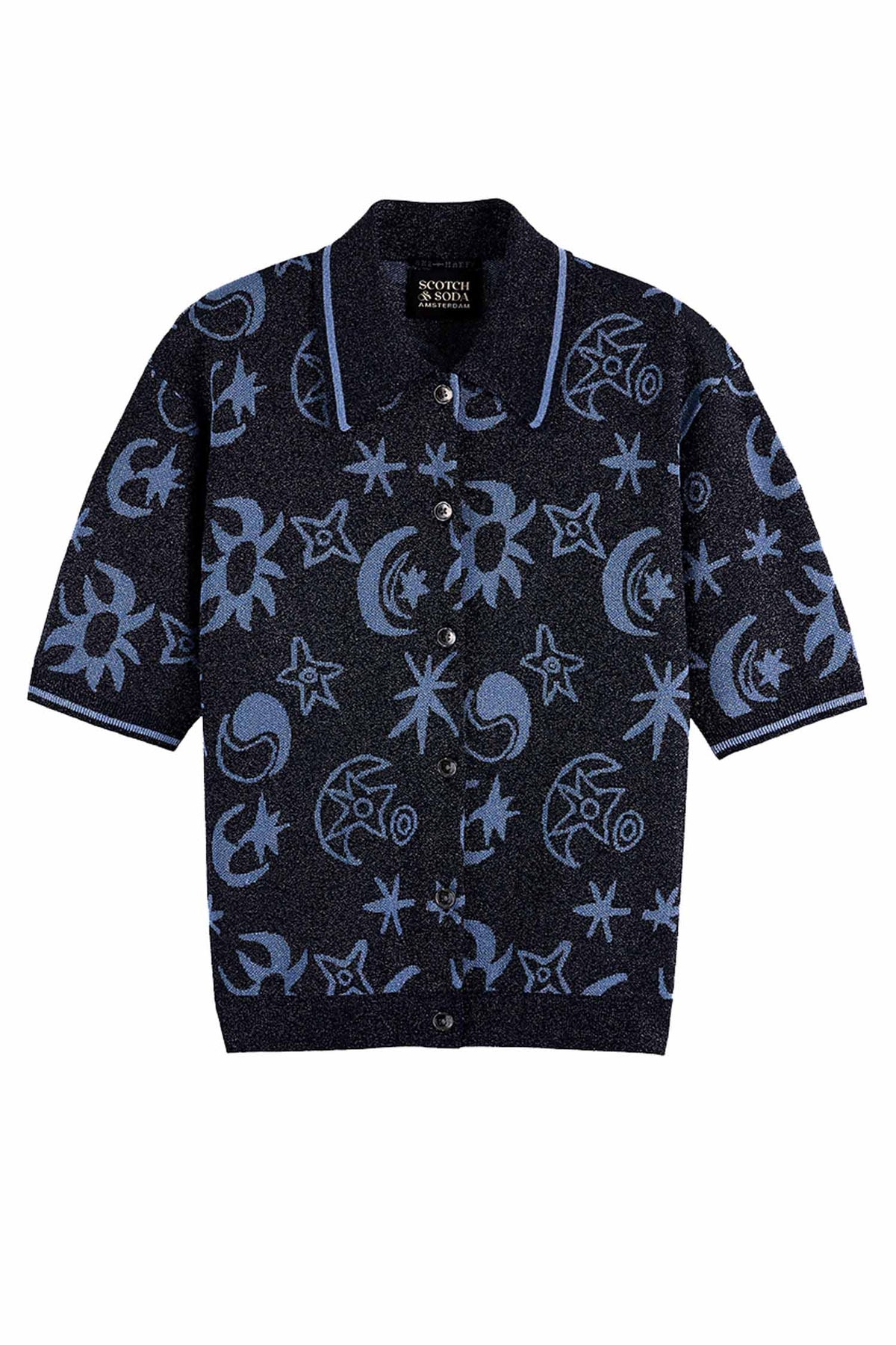 Jacquard Short Sleeve Pullover in Cosmic Sky Spaced Carbon