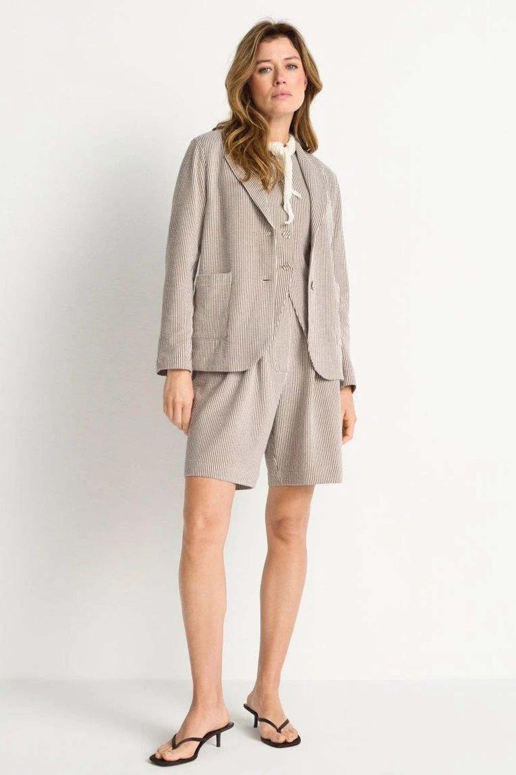 Jersey Seersucker Blazer in Coconut Bark