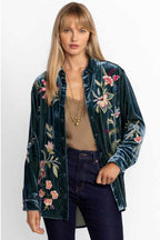 Julianna Velvet Oversized Shirt in Peacock