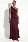 Katerina One-Shoulder Maxi Dress in Wine