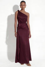 Katerina One-Shoulder Maxi Dress in Wine