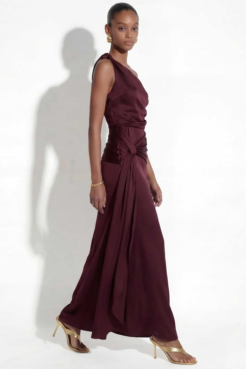 Katerina One-Shoulder Maxi Dress in Wine