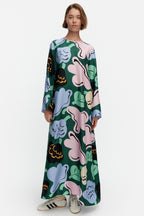 Kaunista Kukasta Kukkaan Silk Dress in Green/Pink