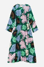 Kaunista Kukasta Kukkaan Silk Dress in Green/Pink