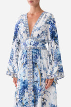 Kimono Sleeve Dress with Shirring Detail in The Porcelain Parlour