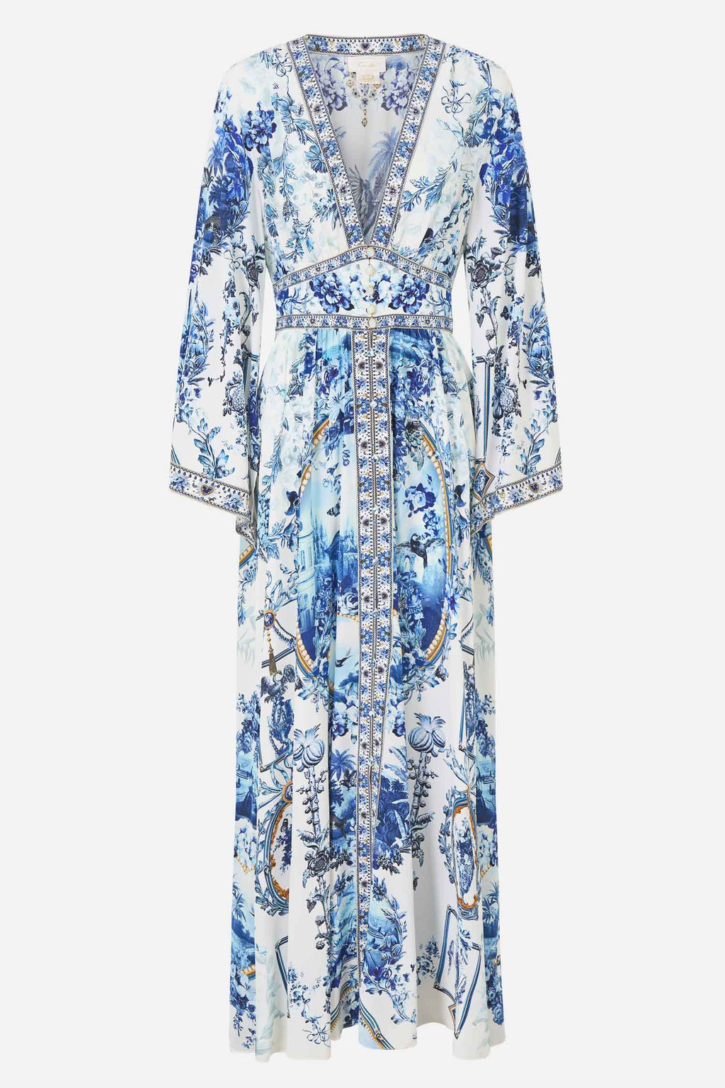 Kimono Sleeve Dress with Shirring Detail in The Porcelain Parlour