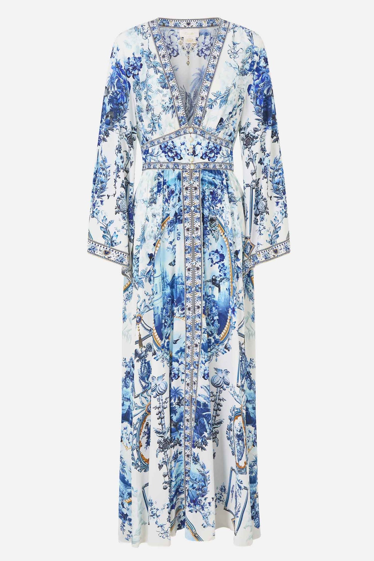 Kimono Sleeve Dress with Shirring Detail in The Porcelain Parlour
