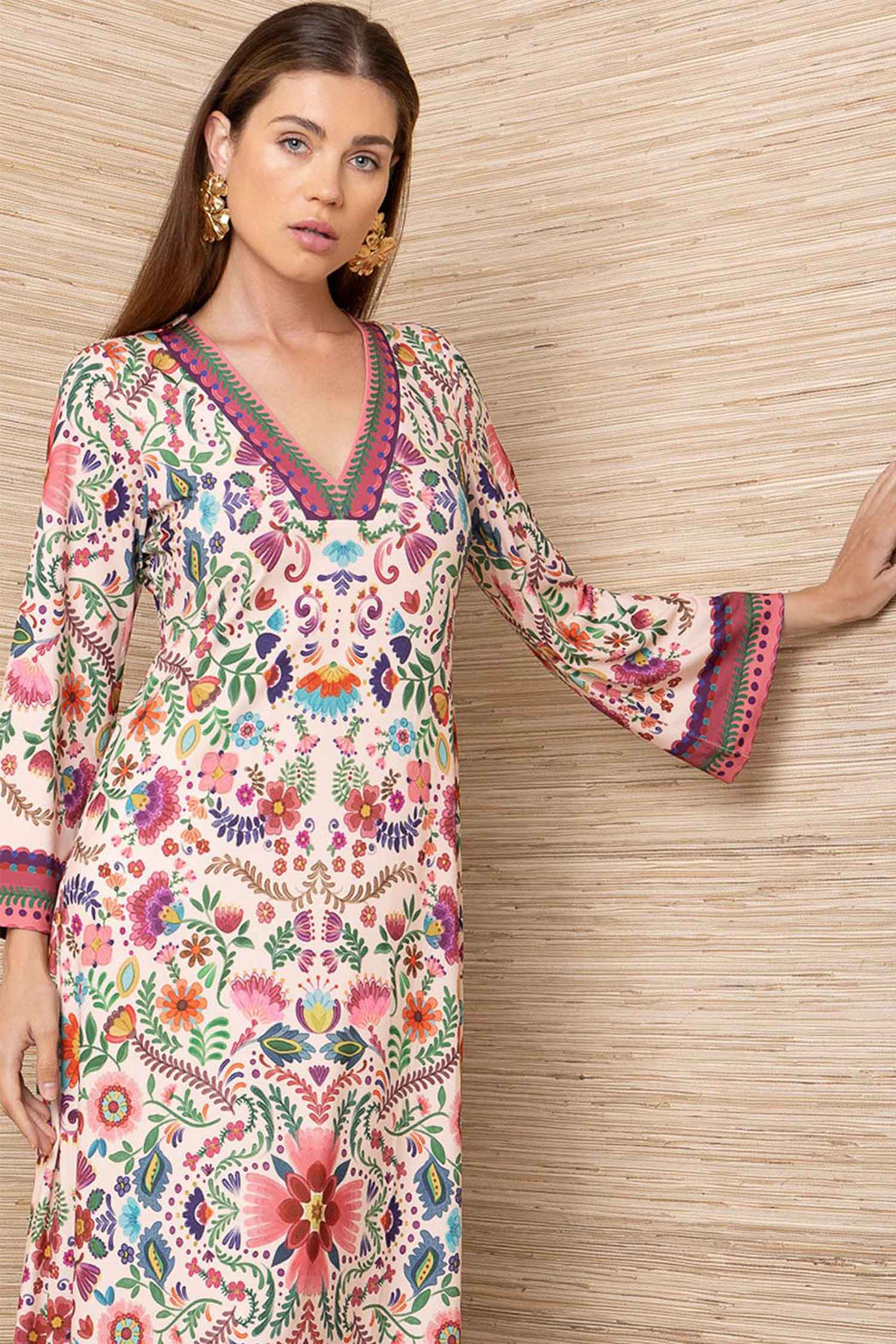 Kirby V Neck Caftan Dress in Pink