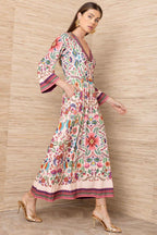 Kirby V Neck Caftan Dress in Pink