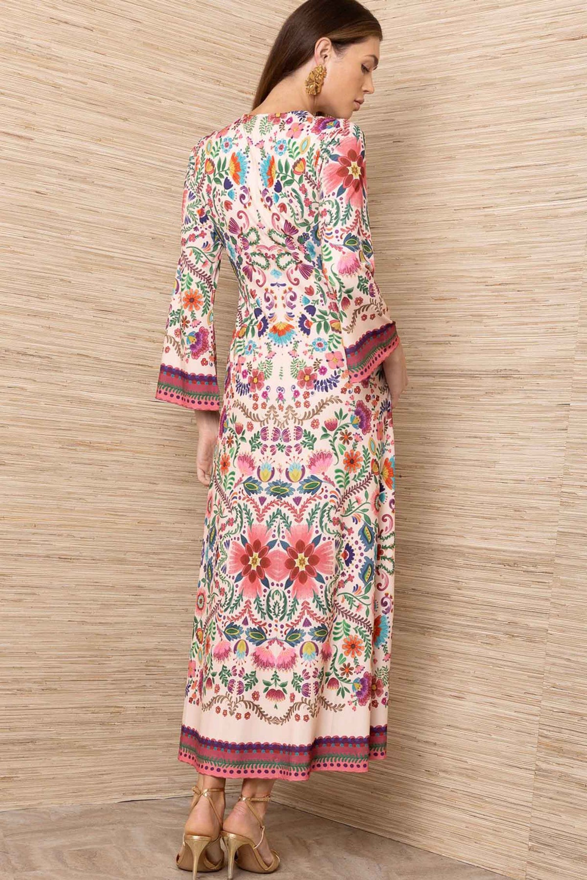 Kirby V Neck Caftan Dress in Pink