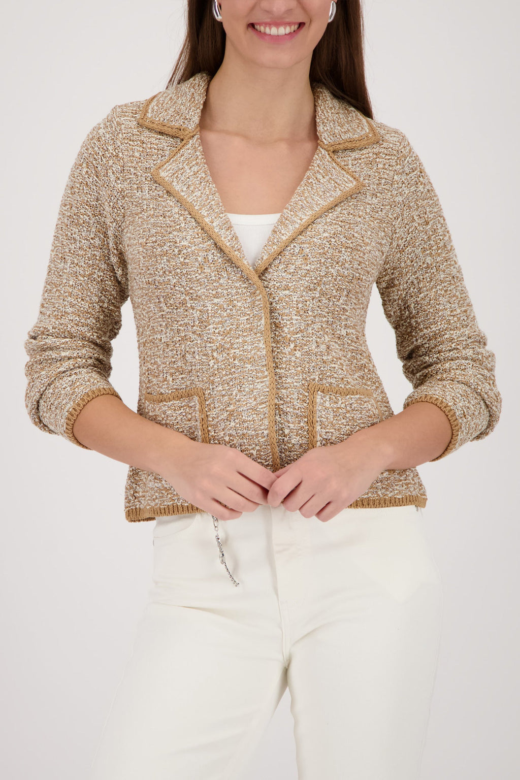Knitted Collared Jacket in Biscotti