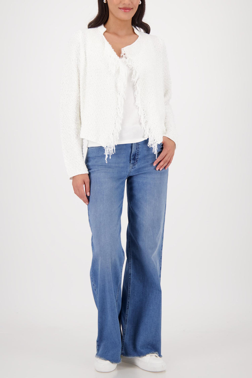 Knitted Sequin Cardigan w Fringe in Off White