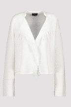 Knitted Sequin Cardigan w Fringe in Off White