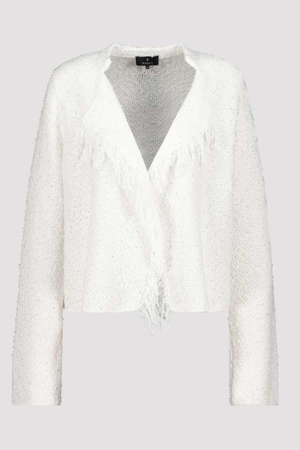 Knitted Sequin Cardigan w Fringe in Off White