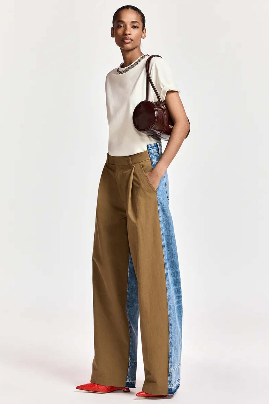 Krisp Fabric Mix Jeans in Camel Club