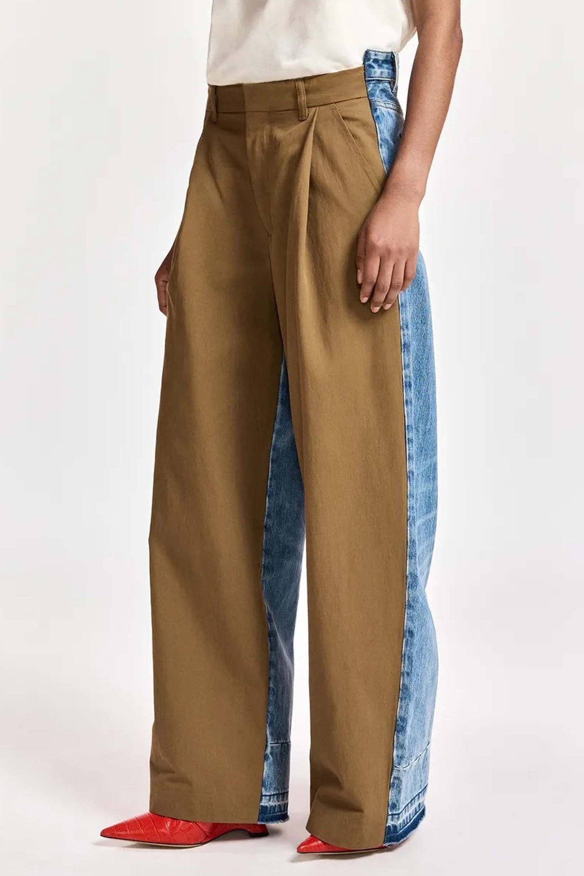 Krisp Fabric Mix Jeans in Camel Club
