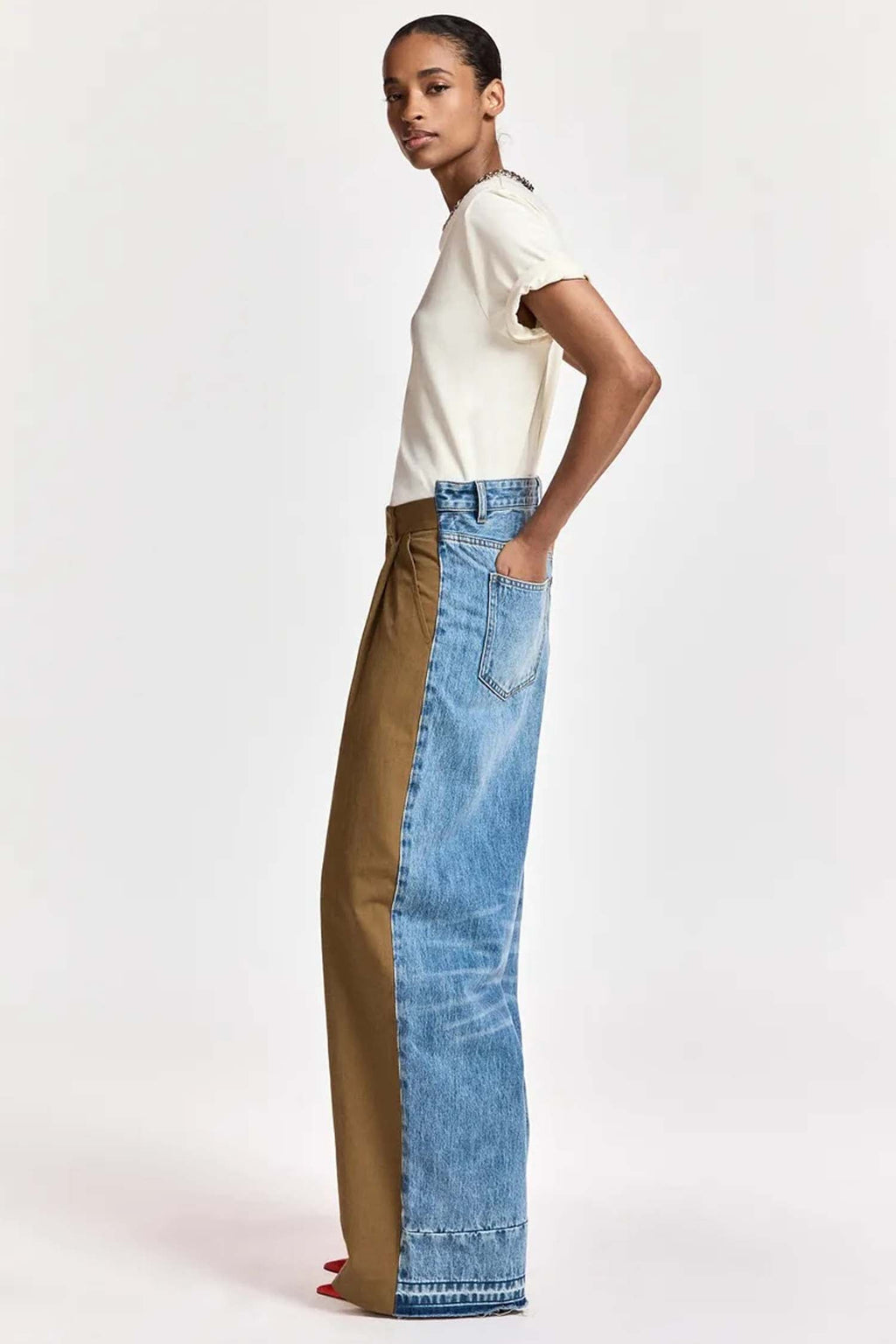 Krisp Fabric Mix Jeans in Camel Club