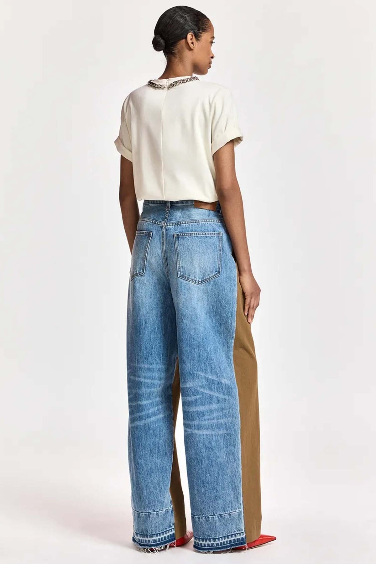 Krisp Fabric Mix Jeans in Camel Club
