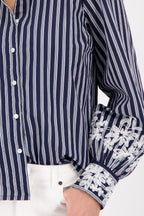 Lace Detail Shirt in Marine Pinstripe