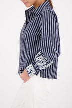 Lace Detail Shirt in Marine Pinstripe
