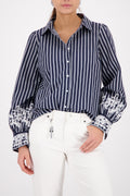 Lace Detail Shirt in Marine Pinstripe