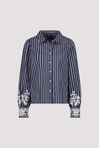 Lace Detail Shirt in Marine Pinstripe