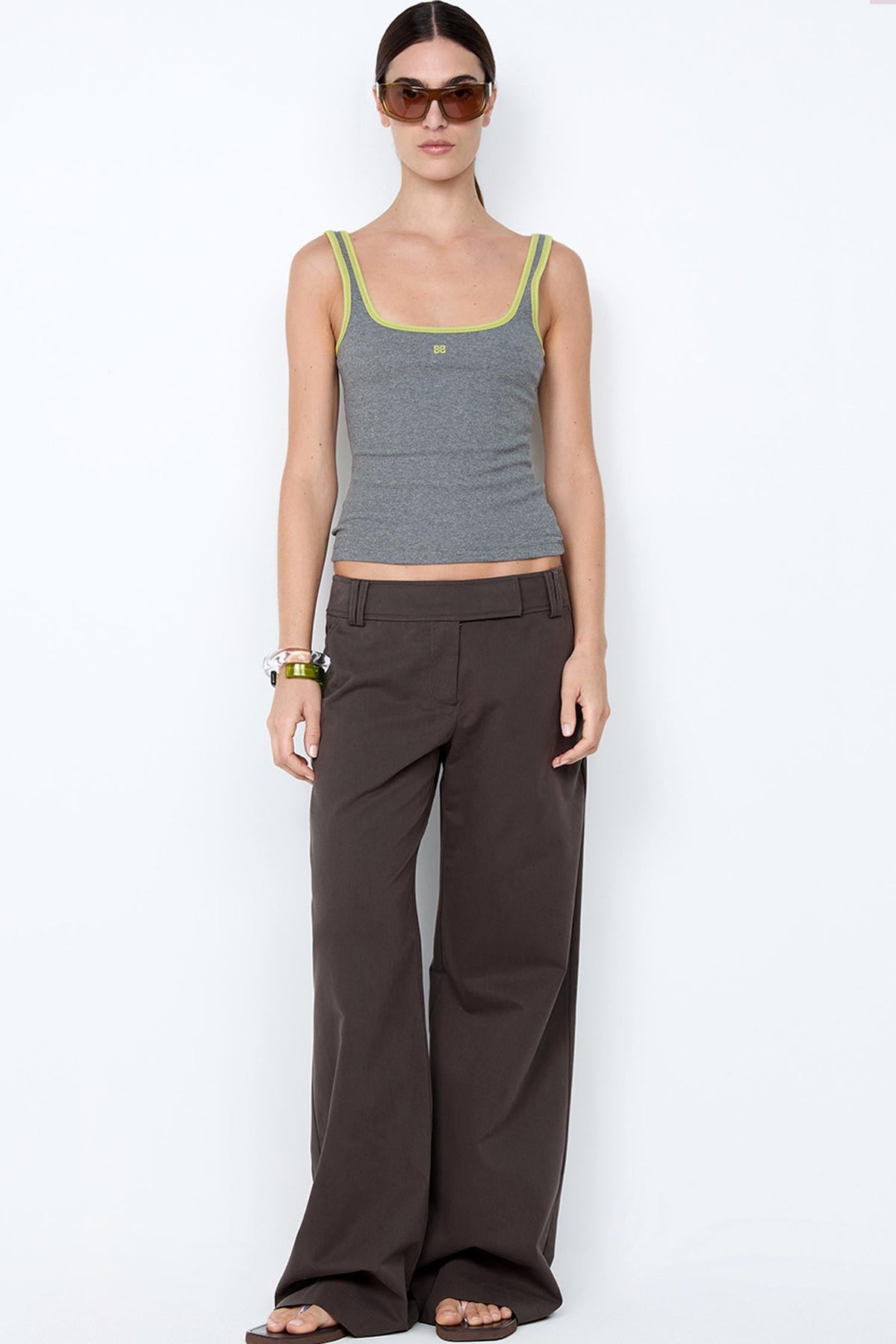 Lana Square Neck Tank in Grey Marle Lime | FINAL SALE