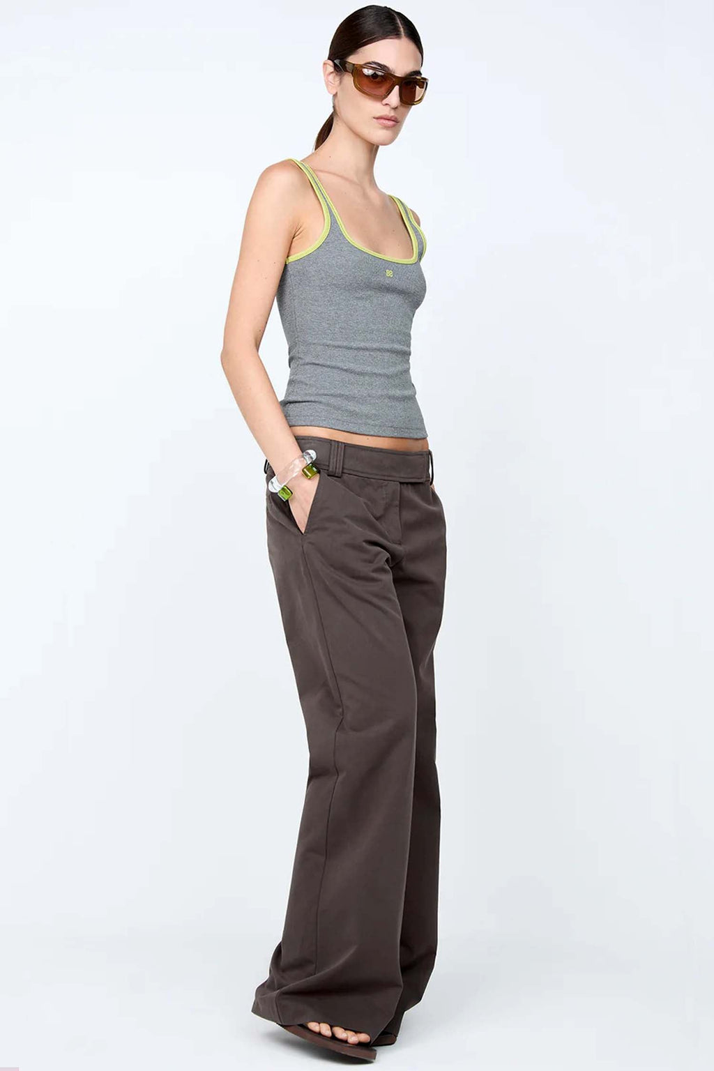 Lana Square Neck Tank in Grey Marle Lime | FINAL SALE