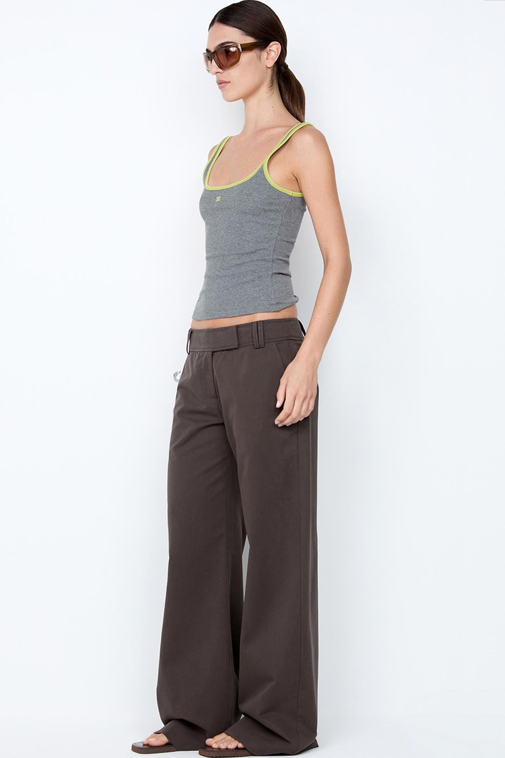 Lana Square Neck Tank in Grey Marle Lime | FINAL SALE