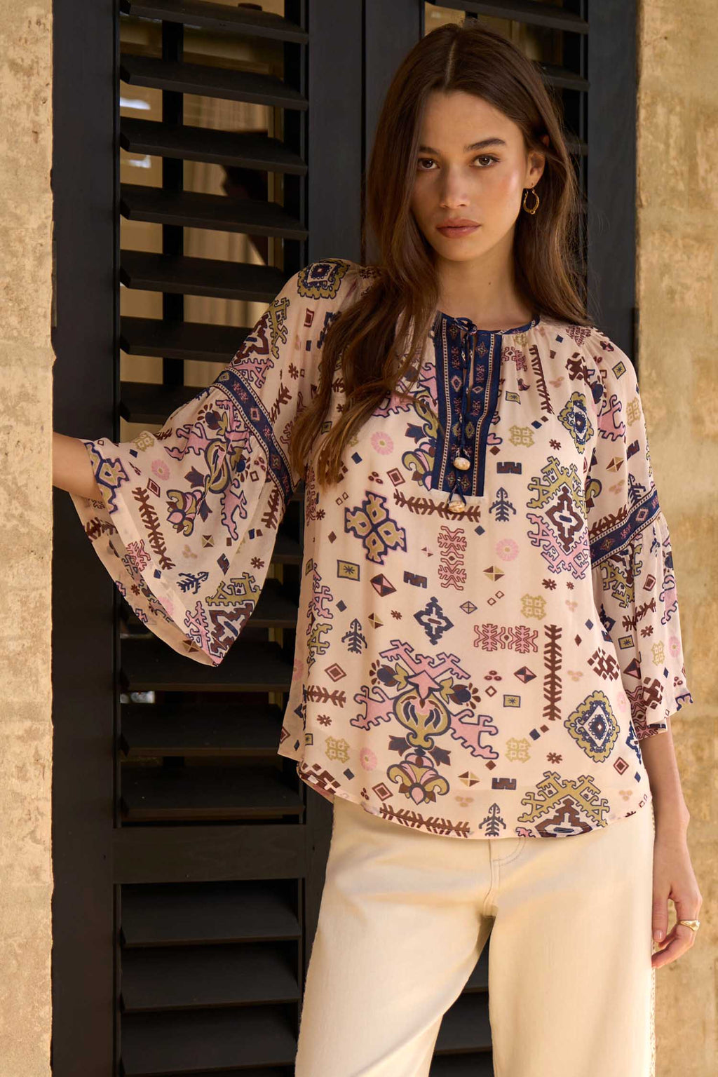 Lanka Blouse in Bone Multi