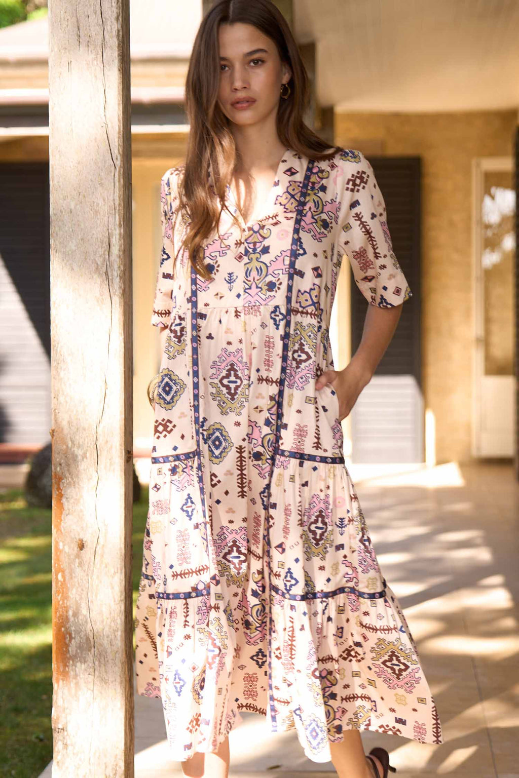 Lanka Midi Dress in Bone Multi