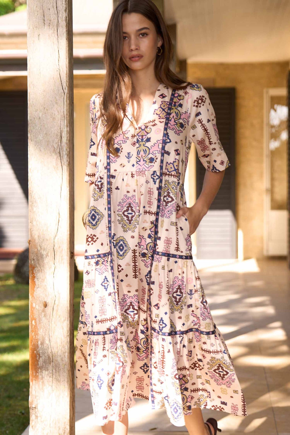 Lanka Midi Dress in Bone Multi