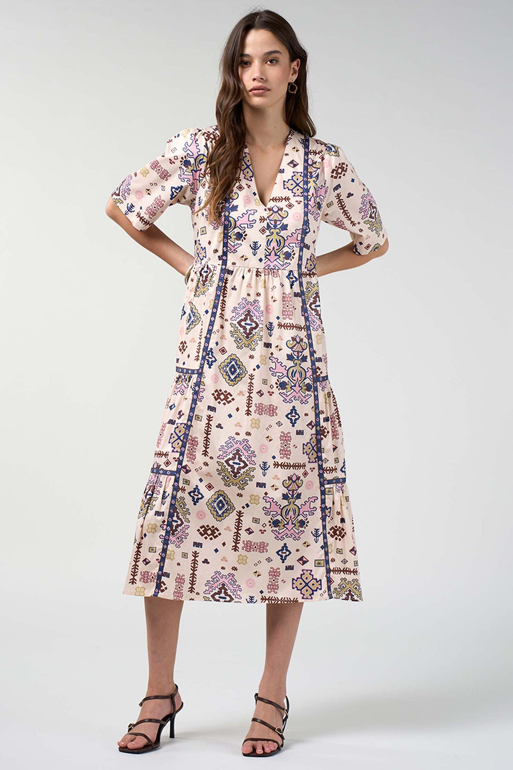 Lanka Midi Dress in Bone Multi