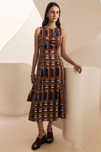 Lattice Gathered Dress in Amber Check