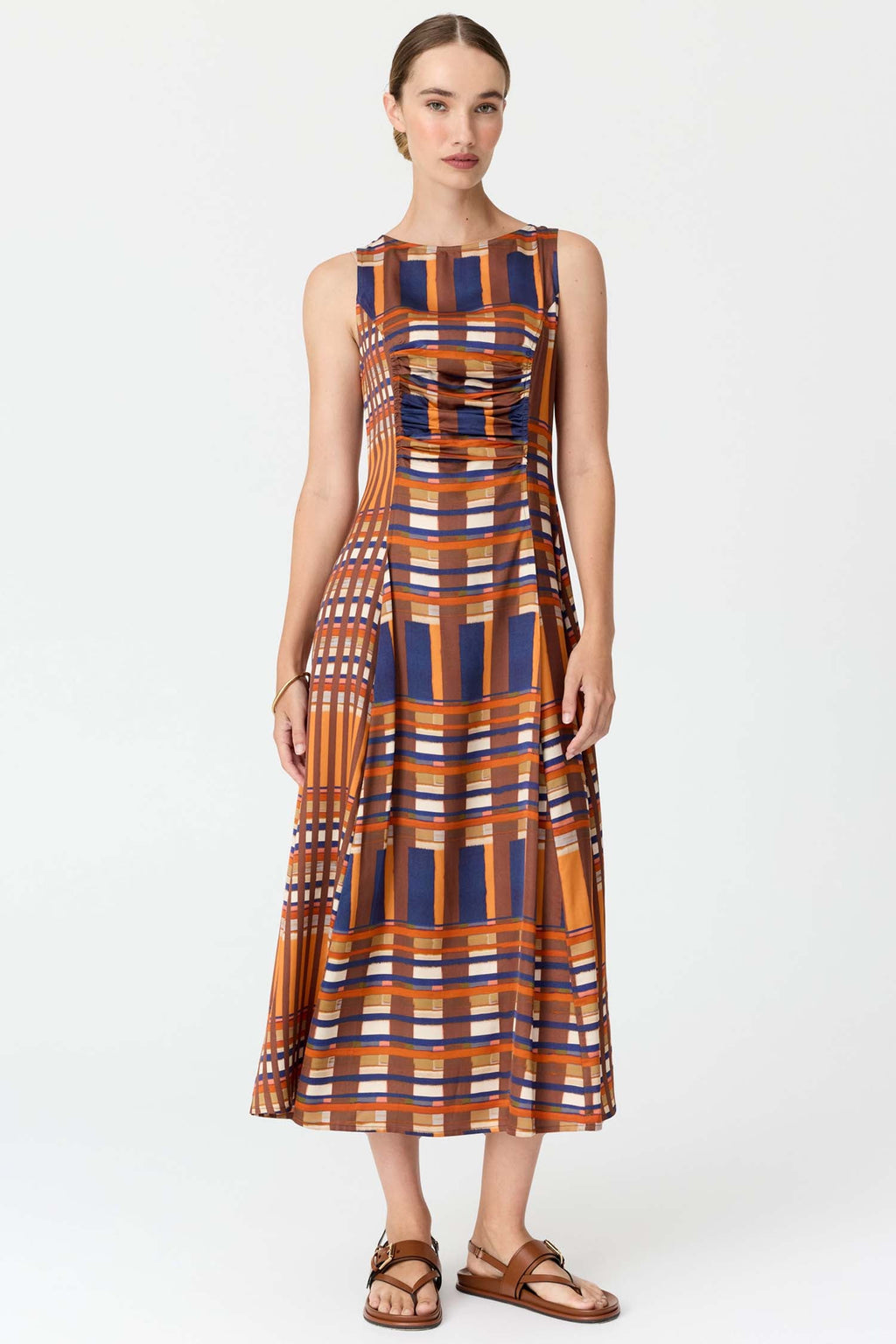 Lattice Gathered Dress in Amber Check