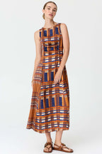 Lattice Gathered Dress in Amber Check