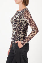 Leopard T-Shirt w A/O Mesh in Black Print