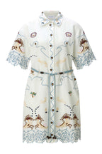 Linen Mix Embroidery Mini Dress in Pearl White