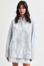 Liverno 3D Flower Shirt in Gray Dawn | FINAL SALE
